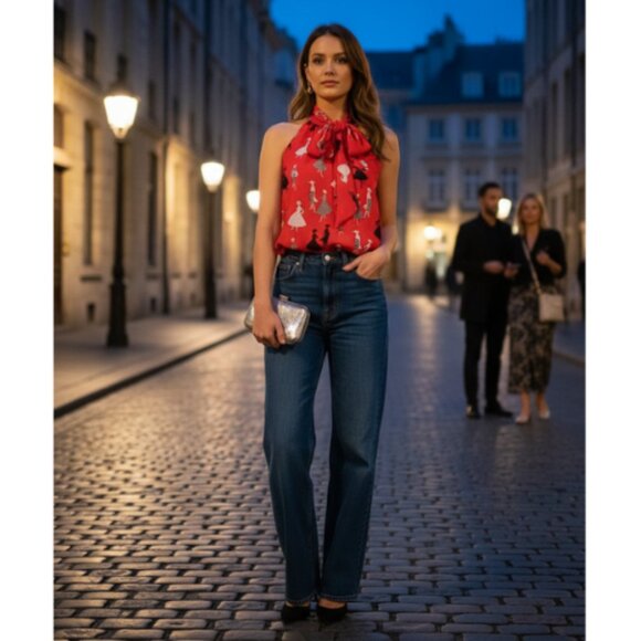 Banana republic red pattern blouse - Picture 1 of 6